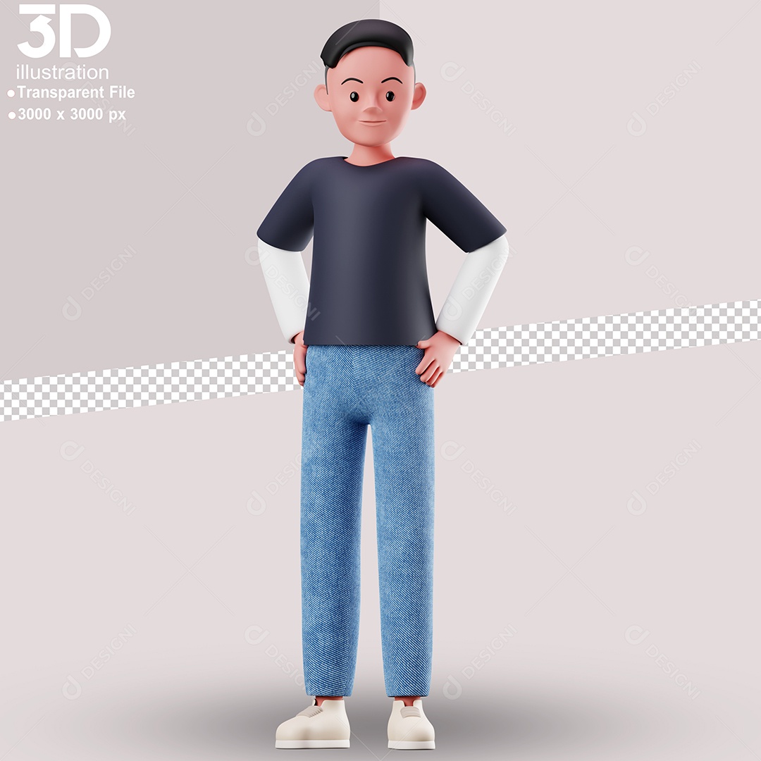 Personagem Em Pé Com Ás Mãos na Cintura Elemento 3D para Composição PSD