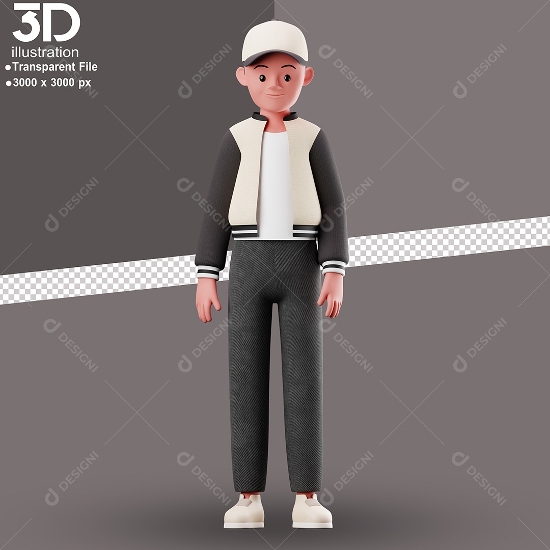 Personagem Em Pé de Boné Elemento 3D para Composição PSD
