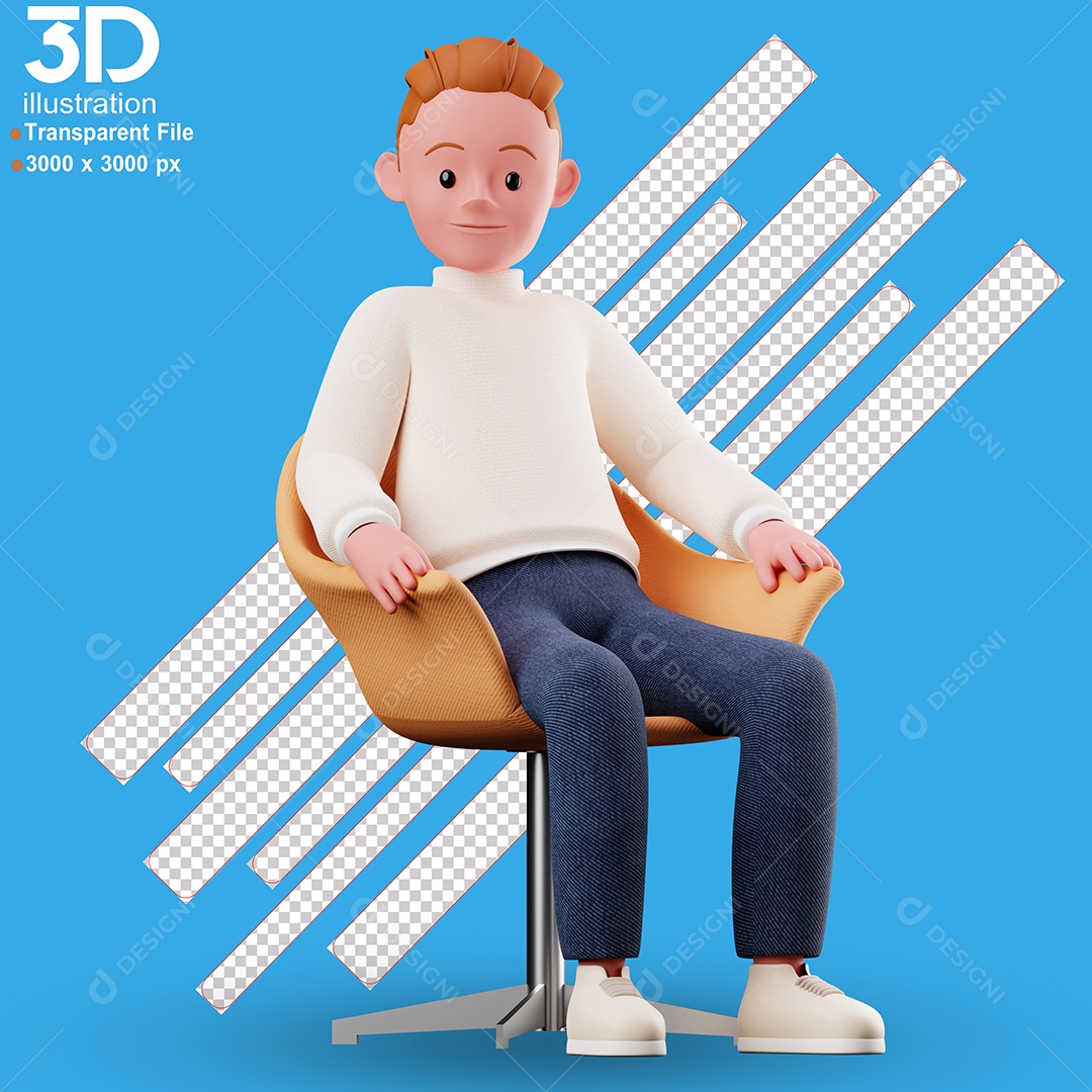 Personagem Sentado em Poltrona Elemento 3D para Composição PSD