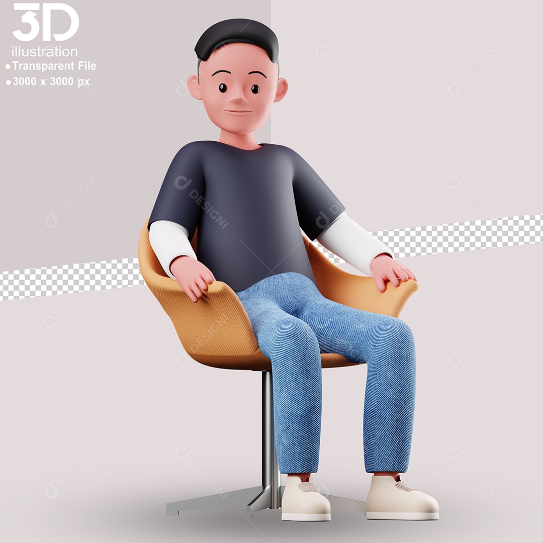 Personagem Sentado em Poltrona Laranja Elemento 3D para Composição PSD