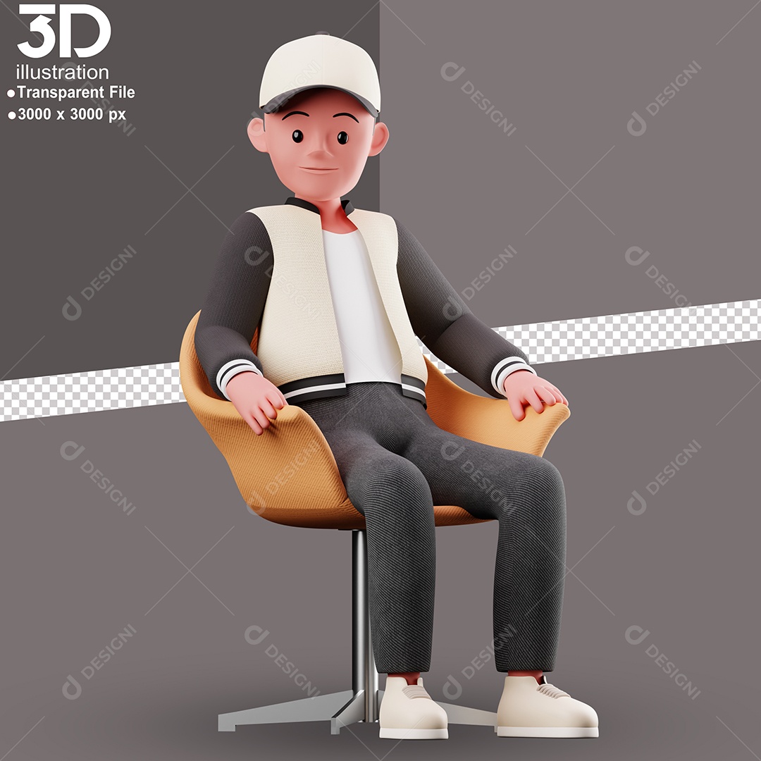 Personagem Sentado em Poltrona Elemento 3D para Composição PSD