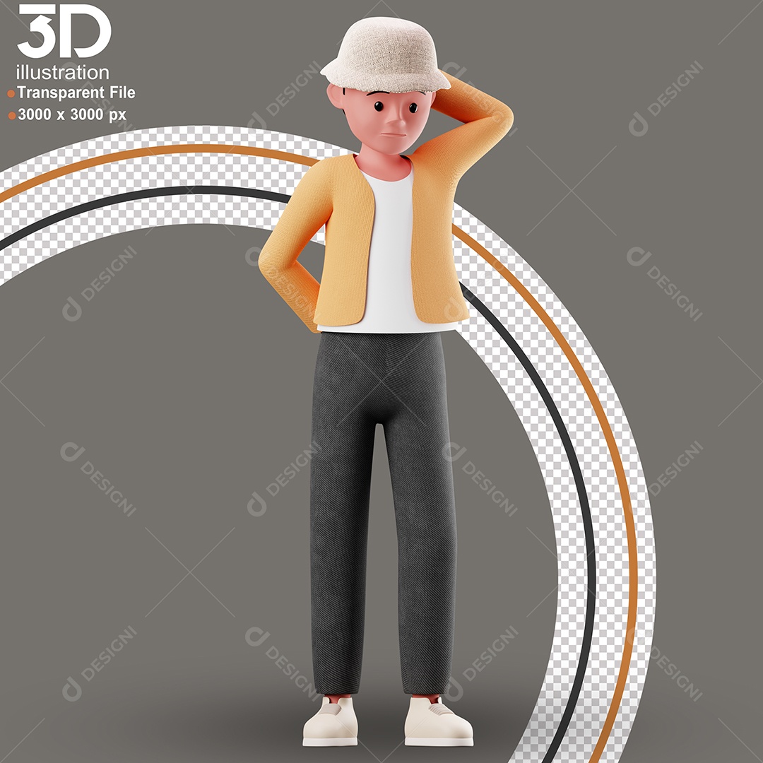 Personagem Com a Mão na Cabeça Preocupado Elemento 3D para Composição PSD