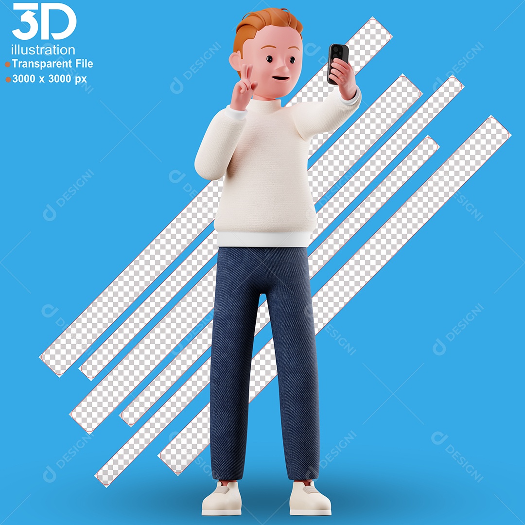 Personagem Tirando Selfie Elemento 3D para Composição PSD