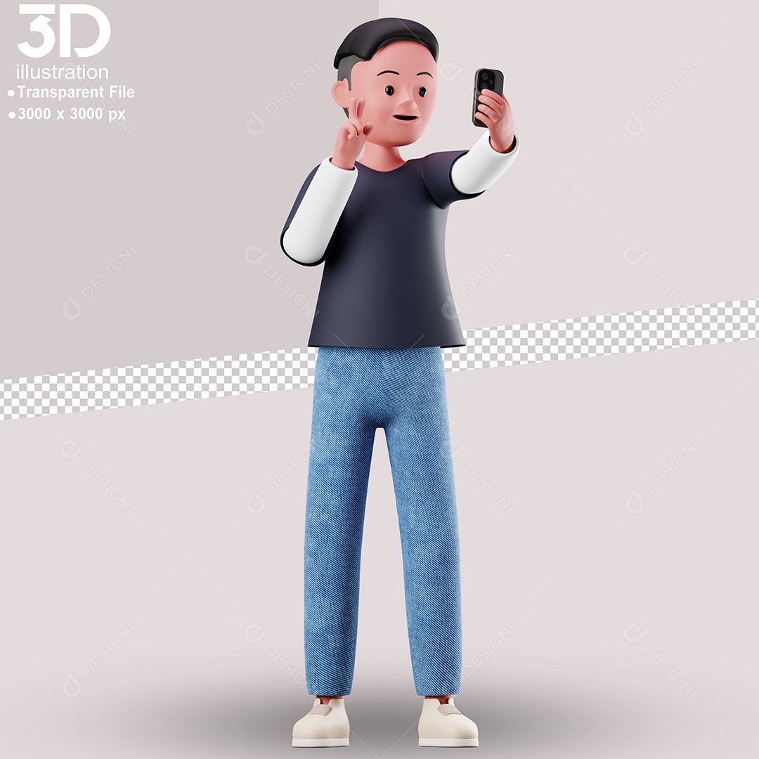 Personagem Tirando Selfie Elemento 3D para Composição PSD