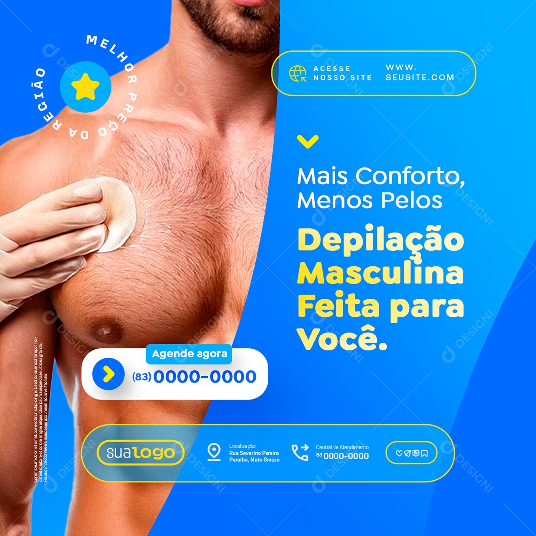 Depilação Masculina Mais Conforto Menos Pelos Social Media PSD Editável