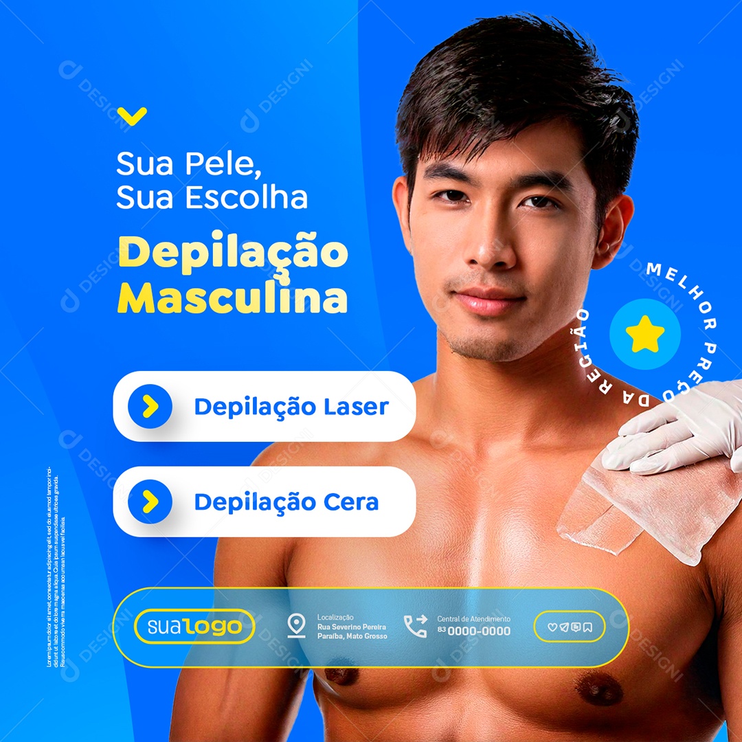 Depilação Masculina Sua Pele Sua Escolha Social Media PSD Editável