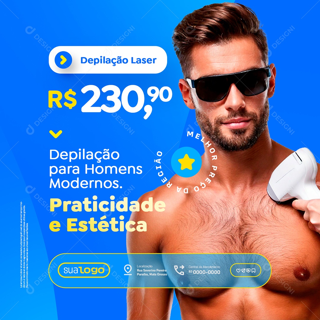 Depilação Masculina Praticidade e Estética Social Media PSD Editável