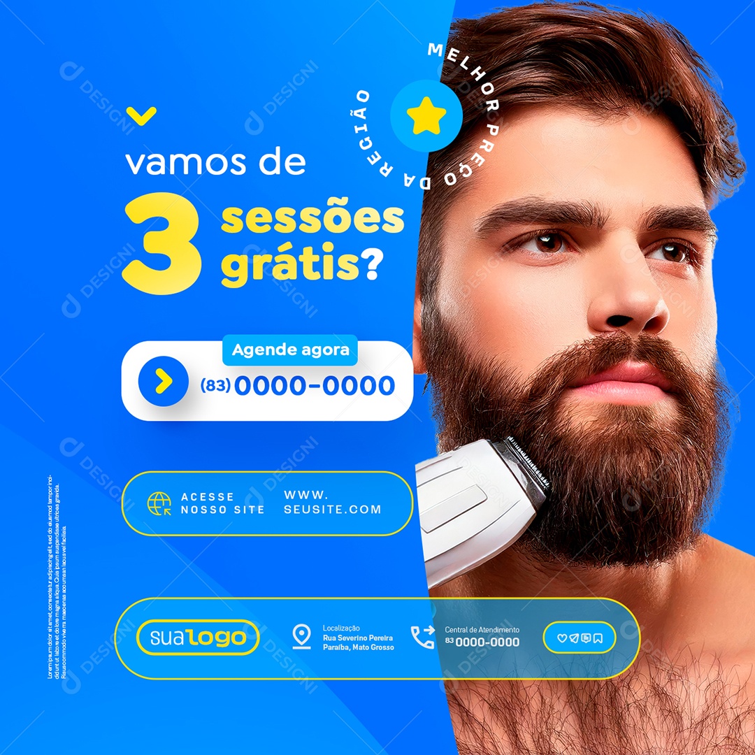 Depilação Masculina Vamos de Três Sessões Grátis Social Media PSD Editável