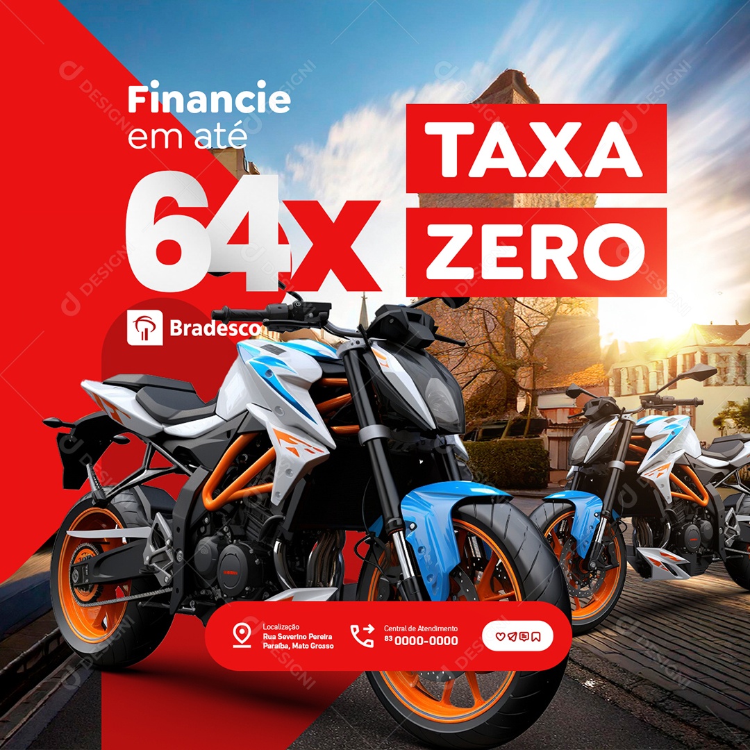 Concessionária de Motos Financie Taxa Zero Social Media PSD Editável