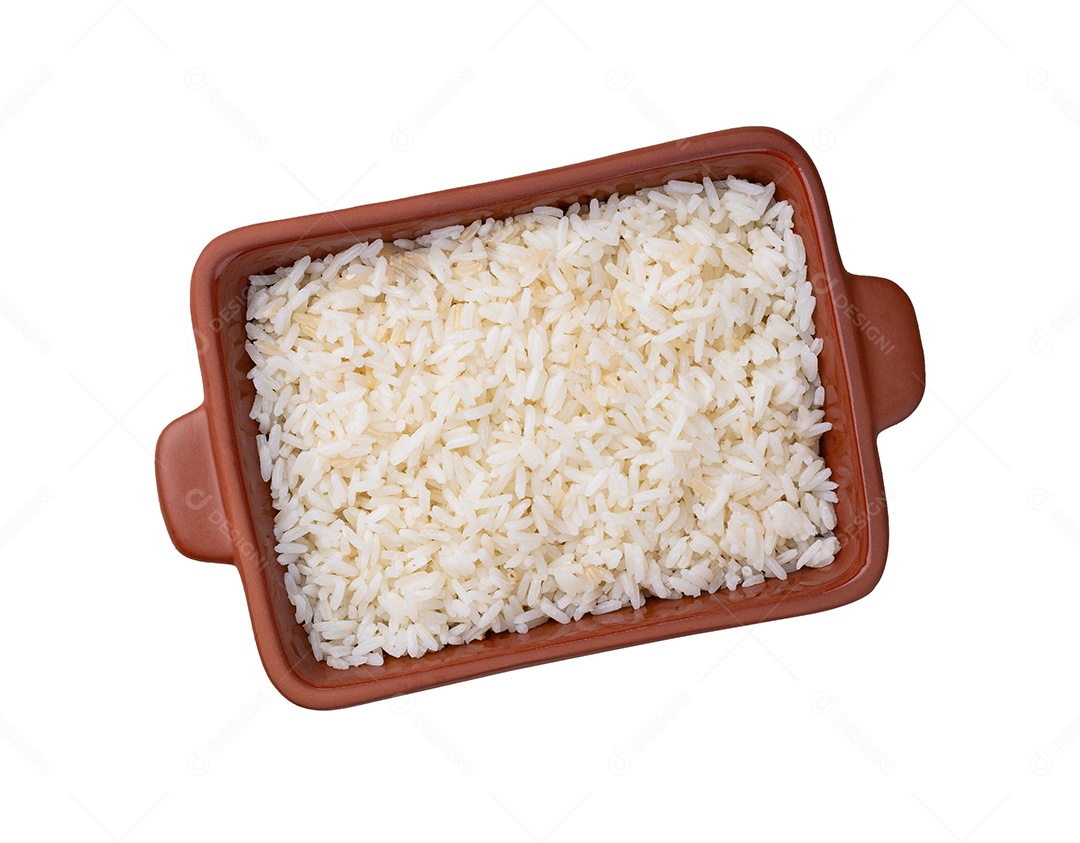 Tigela cheia de arroz branco cozido