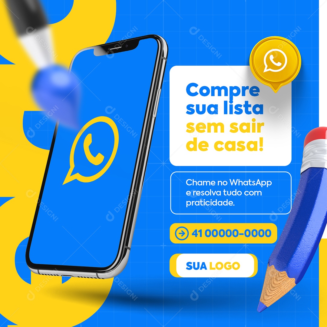 Papelaria Vola às Aulas Compre sua Lista Social Media PSD Editável