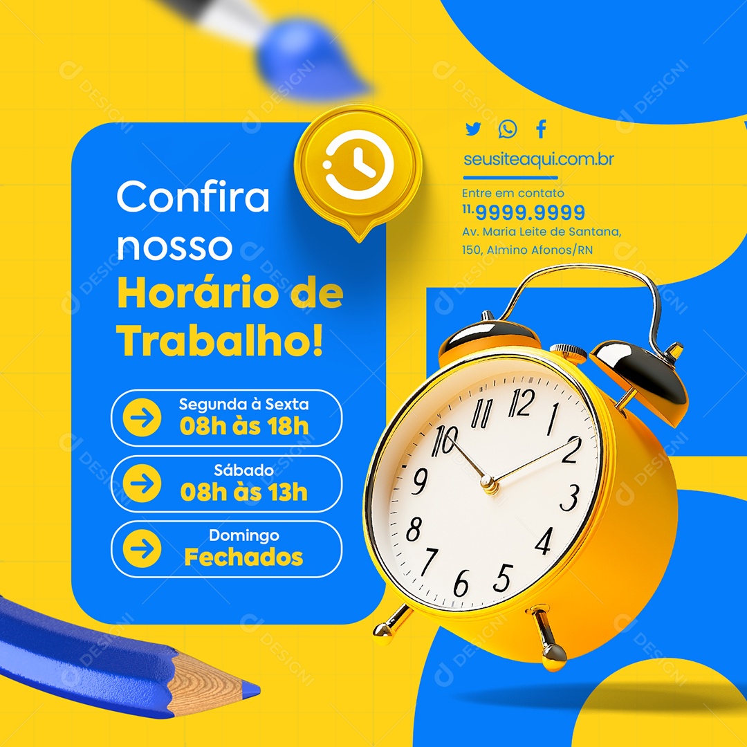 Papelaria Vola às Aulas Confira nosso Horário de Trabalho Social Media PSD Editável