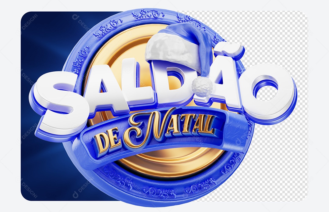 Selo 3D Saldão de Natal Azul para Composição PSD