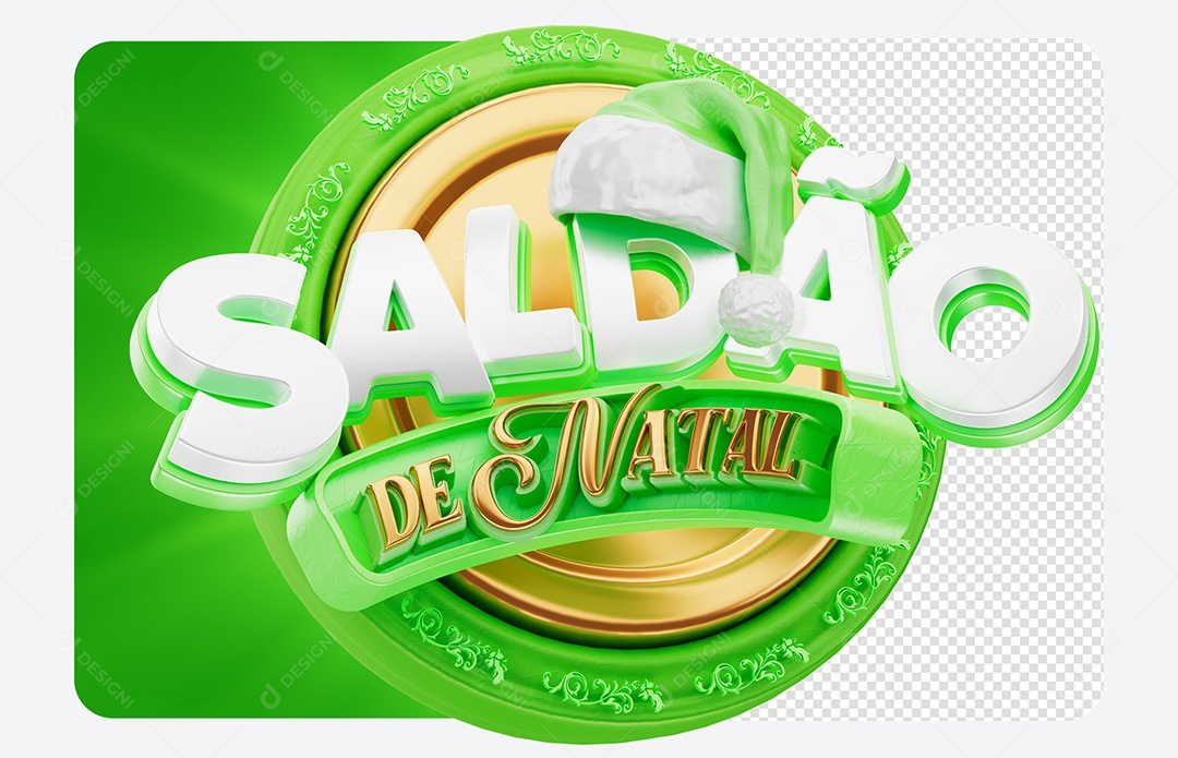 Selo 3D Saldão de Natal Verde para Composição PSD