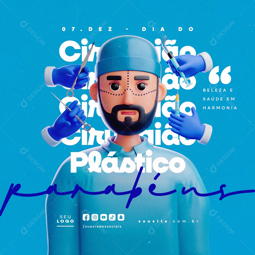 Dia do Cirurgião Plástico 07 de Dezembro Parabéns Social Media PSD Editável