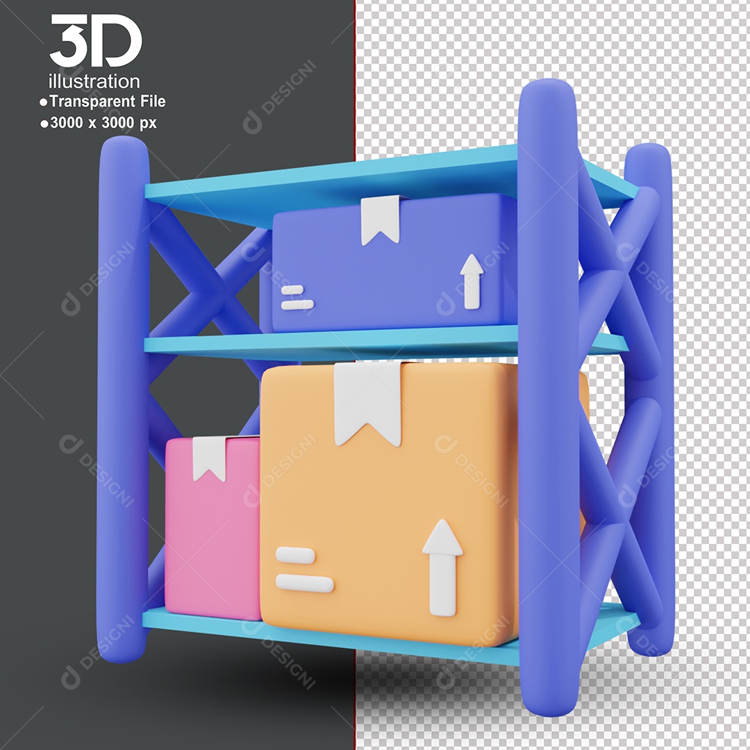 Estante com Caixas Elemento 3D para Composição PSD