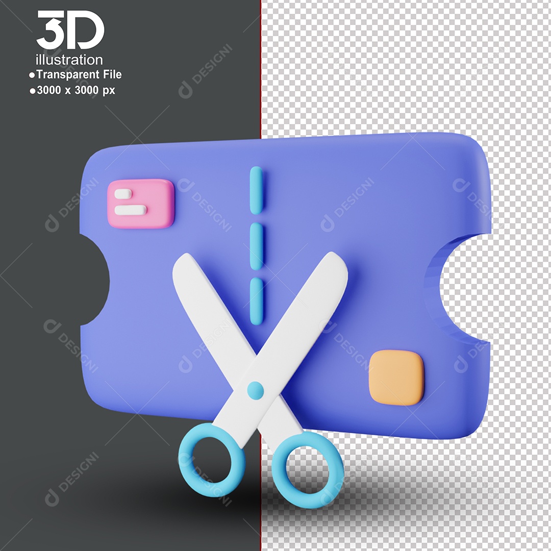Ícone Tesoura Cortando Cupom Elemento 3D Para Composição PSD