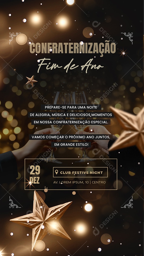 Story Convite Confraternização Fim de Ano Novo Social Media PSD Editável