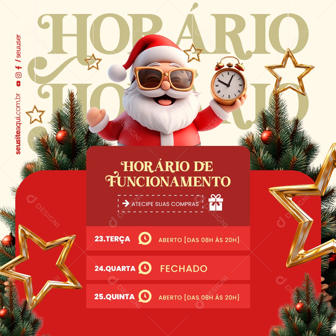 Horário de Funcionamento Natal Social Media PSD Editável