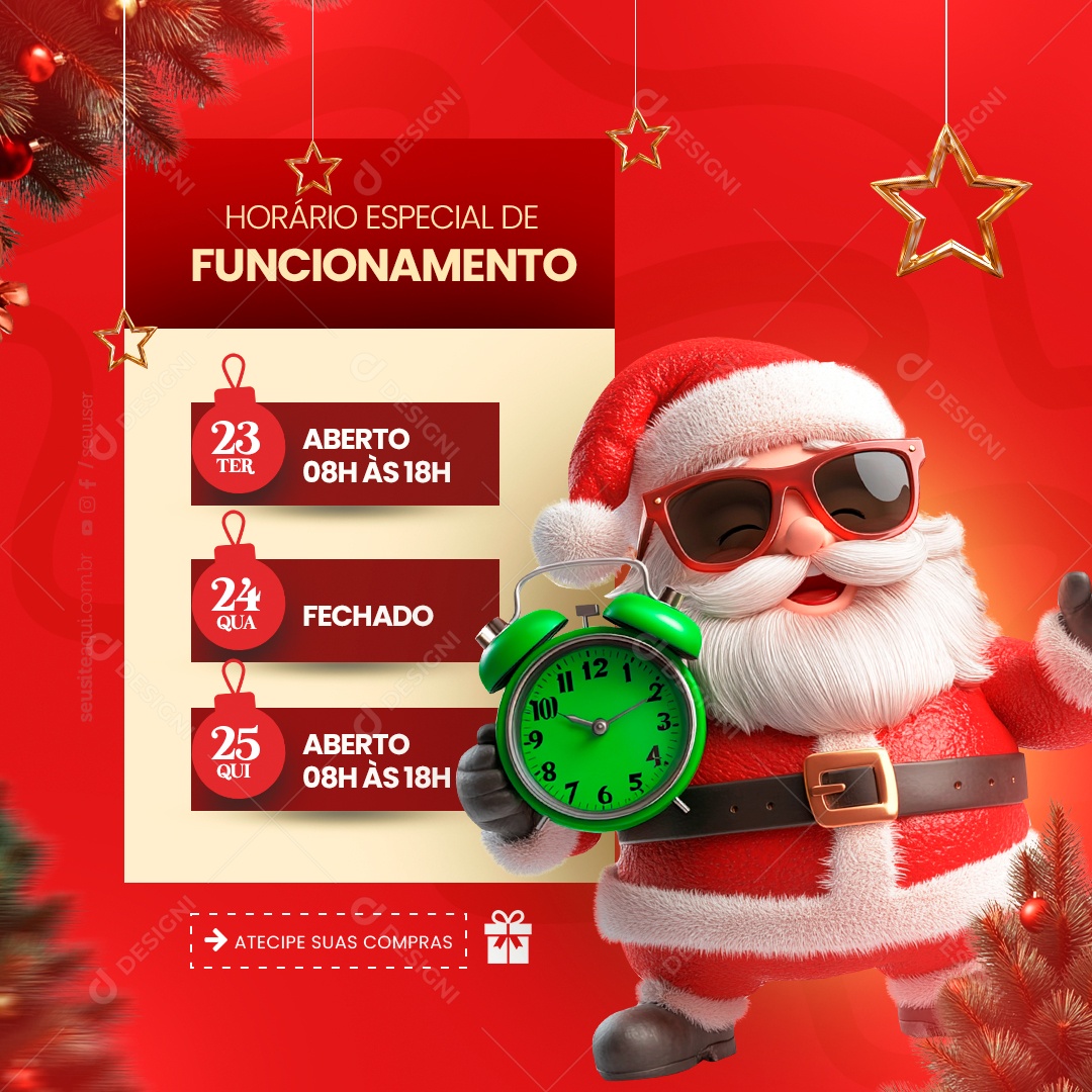 Horário Especial Funcionamento Natal Social Media PSD Editável