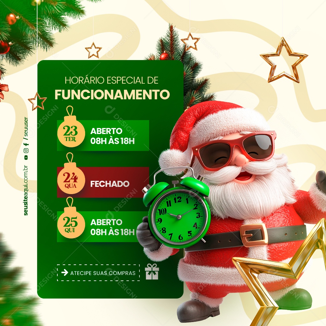 Horário Especial de Natal Funcionamento Social Media PSD Editável