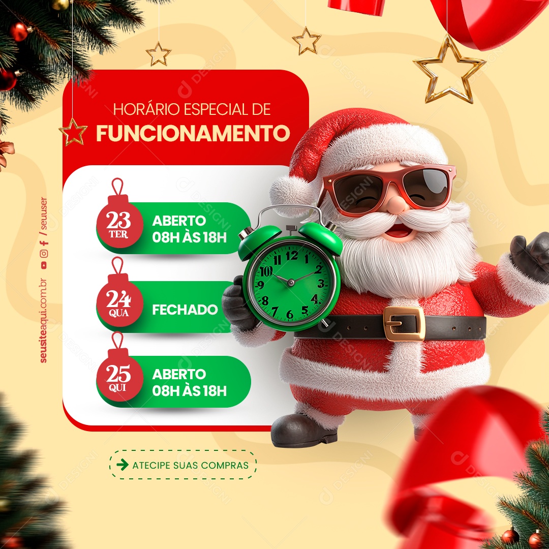 Horário Especial de Natal Funcionamento Social Media PSD Editável
