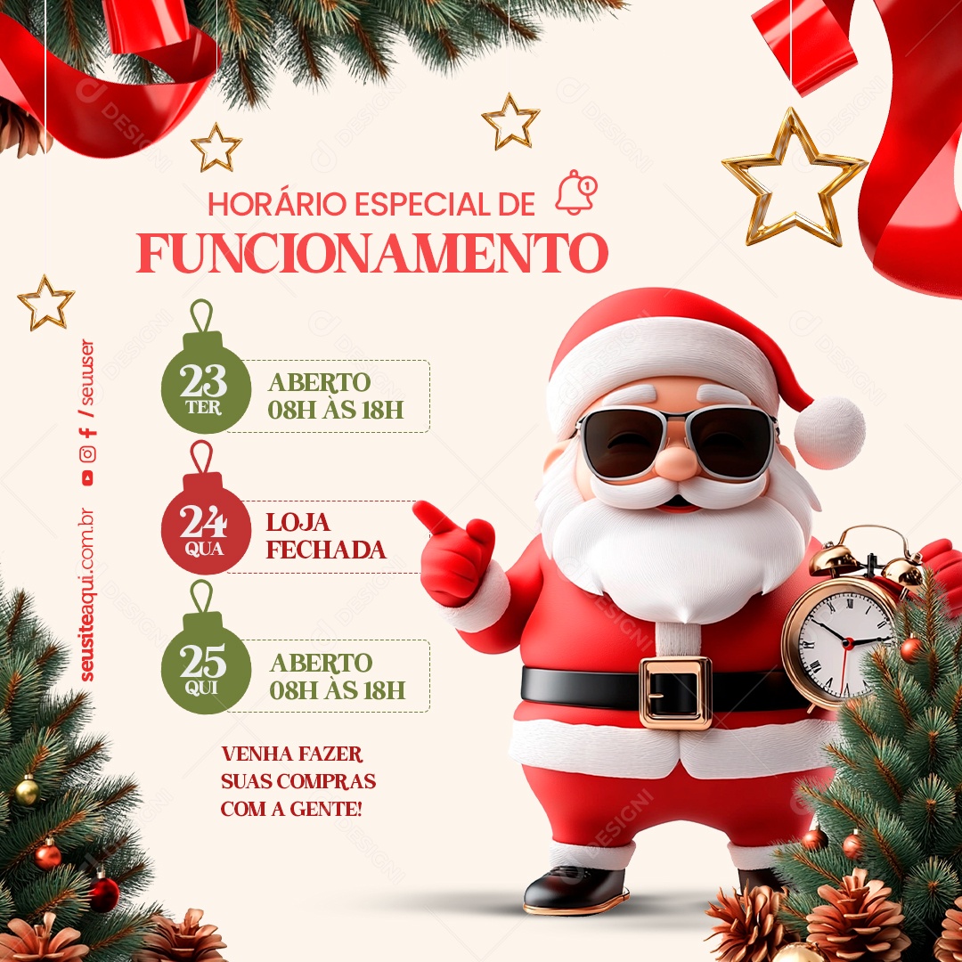 Horário Especial Funcionamento Natal Social Media PSD Editável