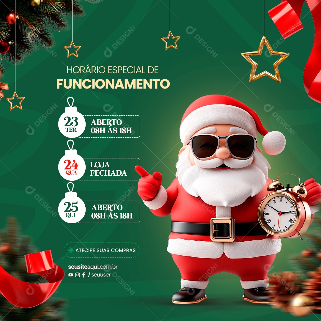 Horário Especial Funcionamento Natal Social Media PSD Editável