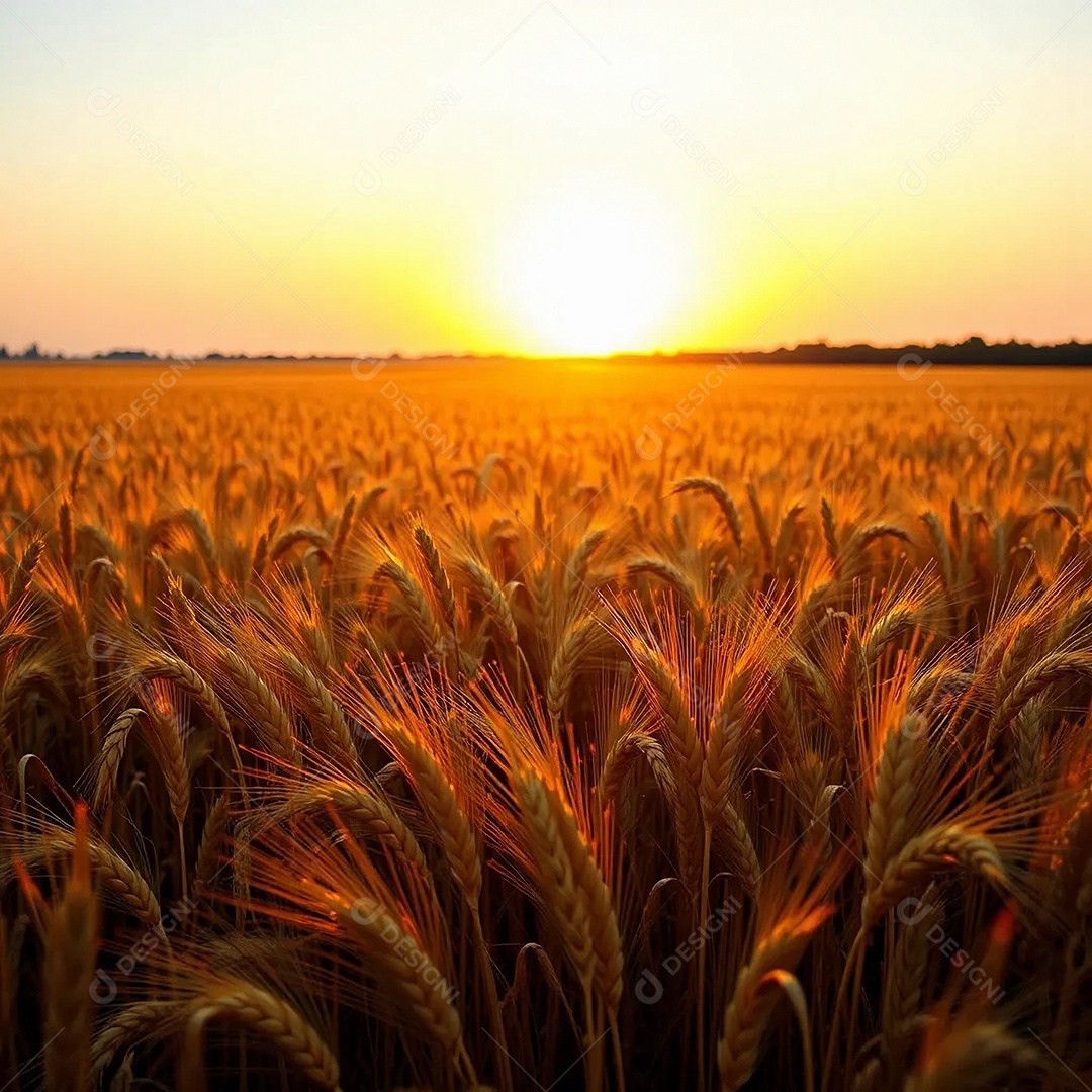 Um campo de trigo dourado que se estende até o horizonte