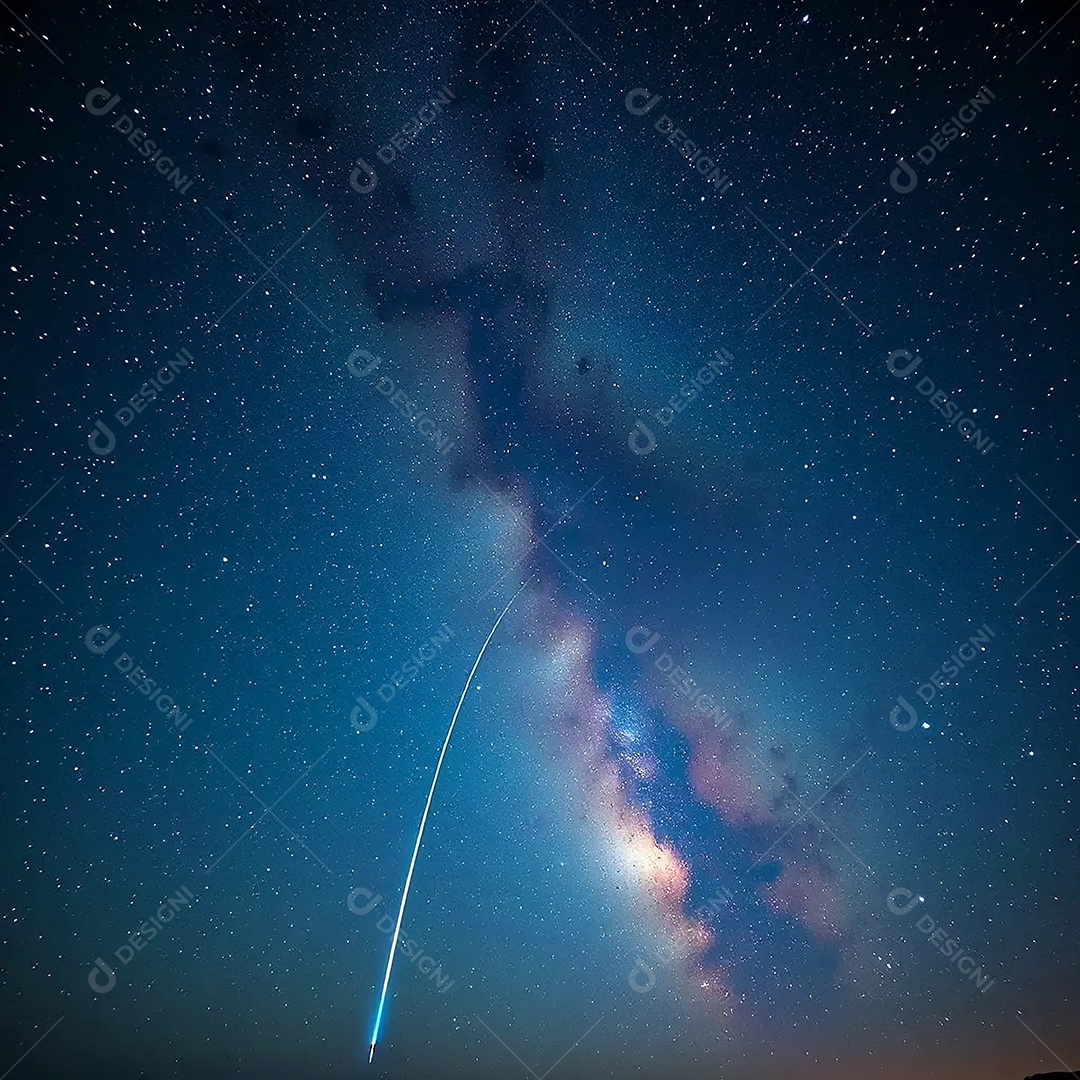 Via láctea se estendendo por toda a extensão e uma estrela cadente