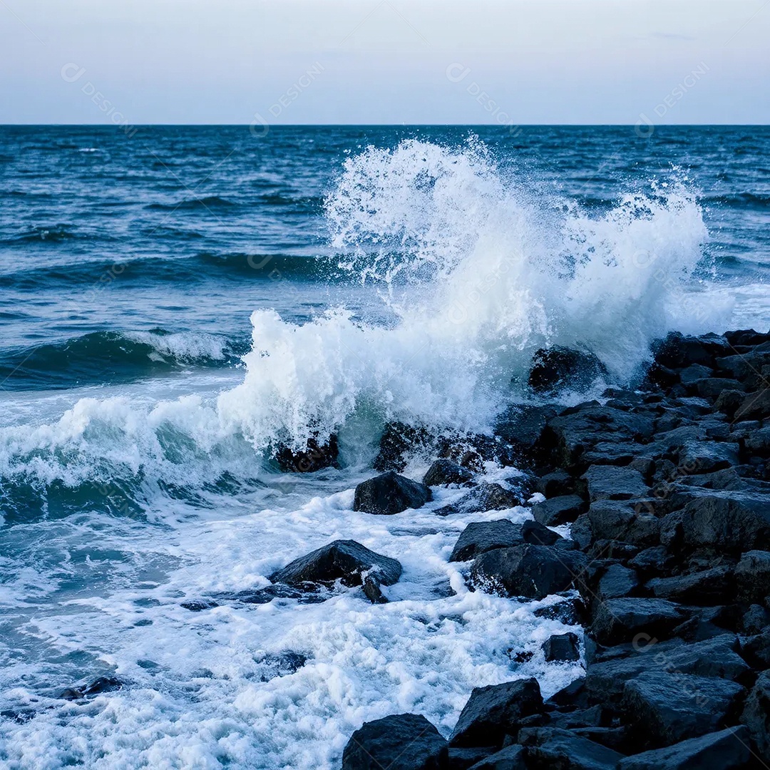 Uma cena cativante de ondas batendo contra uma costa rochosa