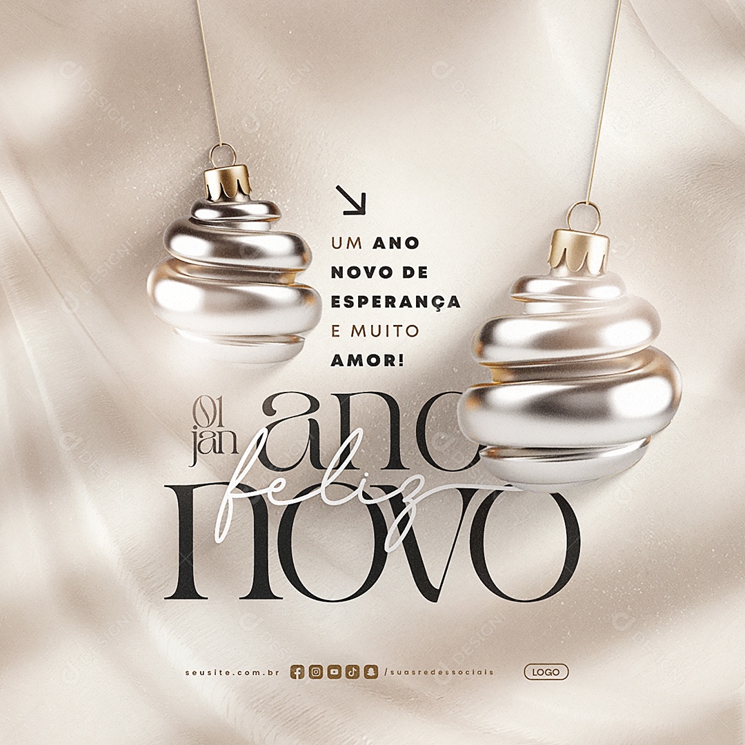 Feliz Ano Novo 01 de Janeiro Social Media PSD Editável