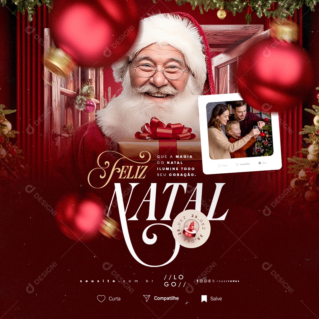Feliz Natal 25 de Dezembro Ilumine Todo seu Coração Social Media PSD Editável