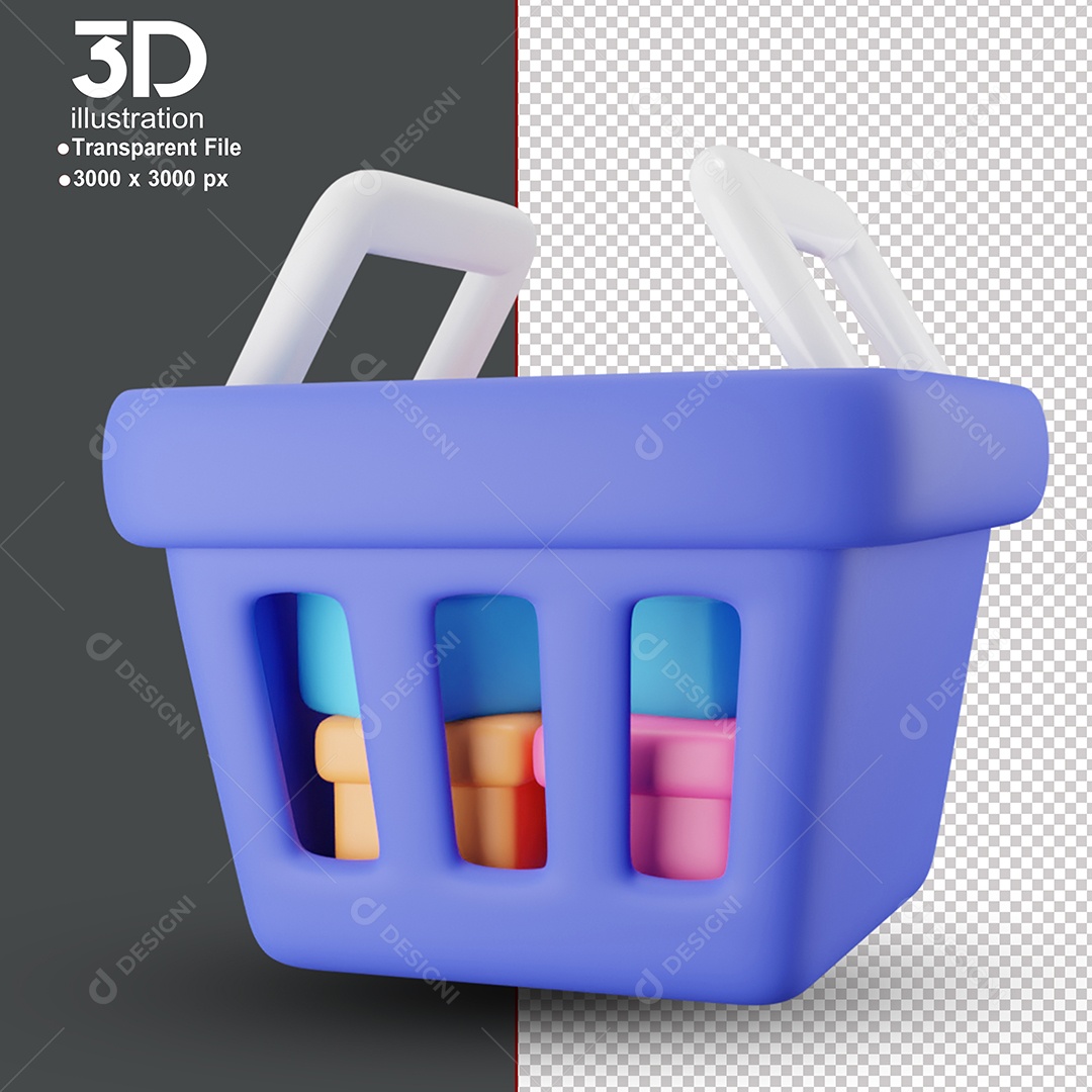 Cesta de Supermercado Elemento 3D Para Composição PSD