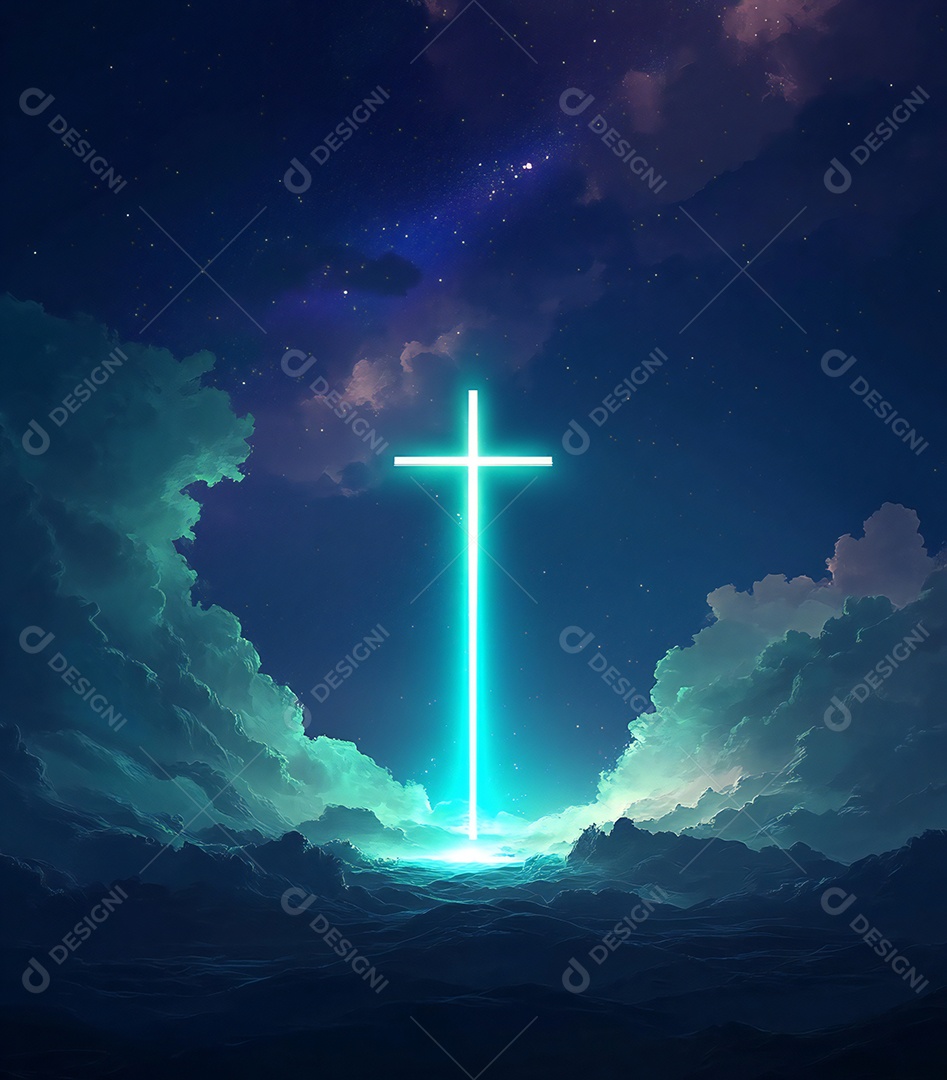 Cruz de fundo de Jesus Cristo brilhando no céu