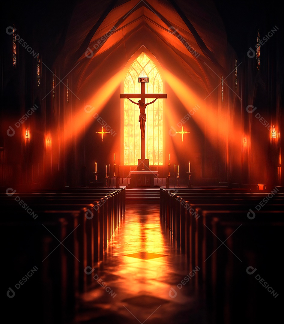 Fundo com cruz de Jesus Cristo na igreja