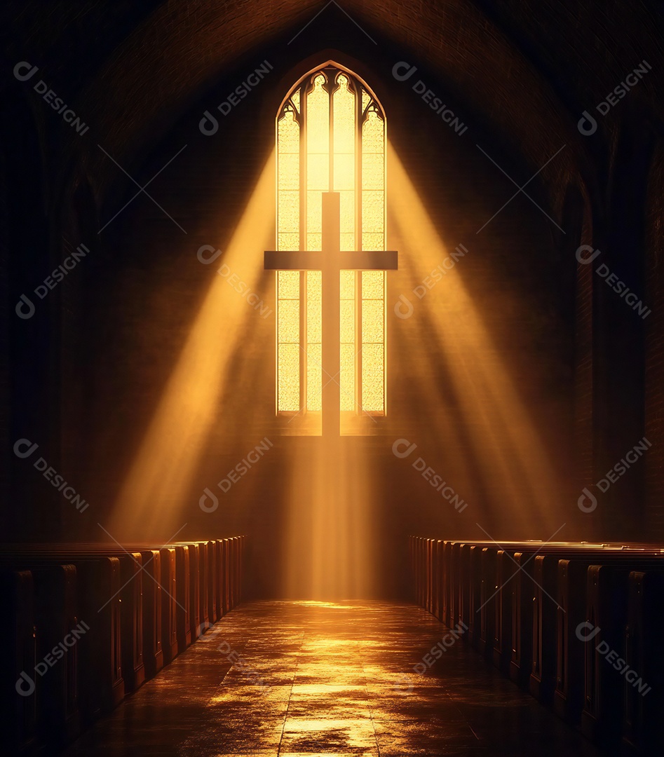 Fundo com cruz de Jesus Cristo na igreja