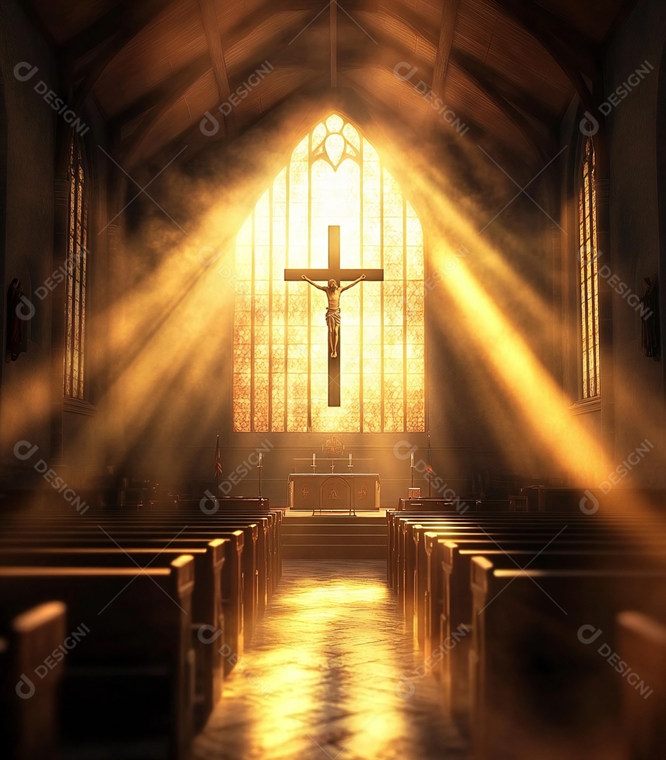 Fundo com cruz de Jesus Cristo na igreja