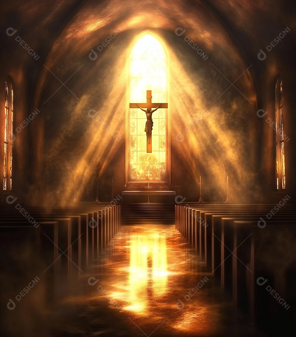 Fundo com cruz de Jesus Cristo na igreja