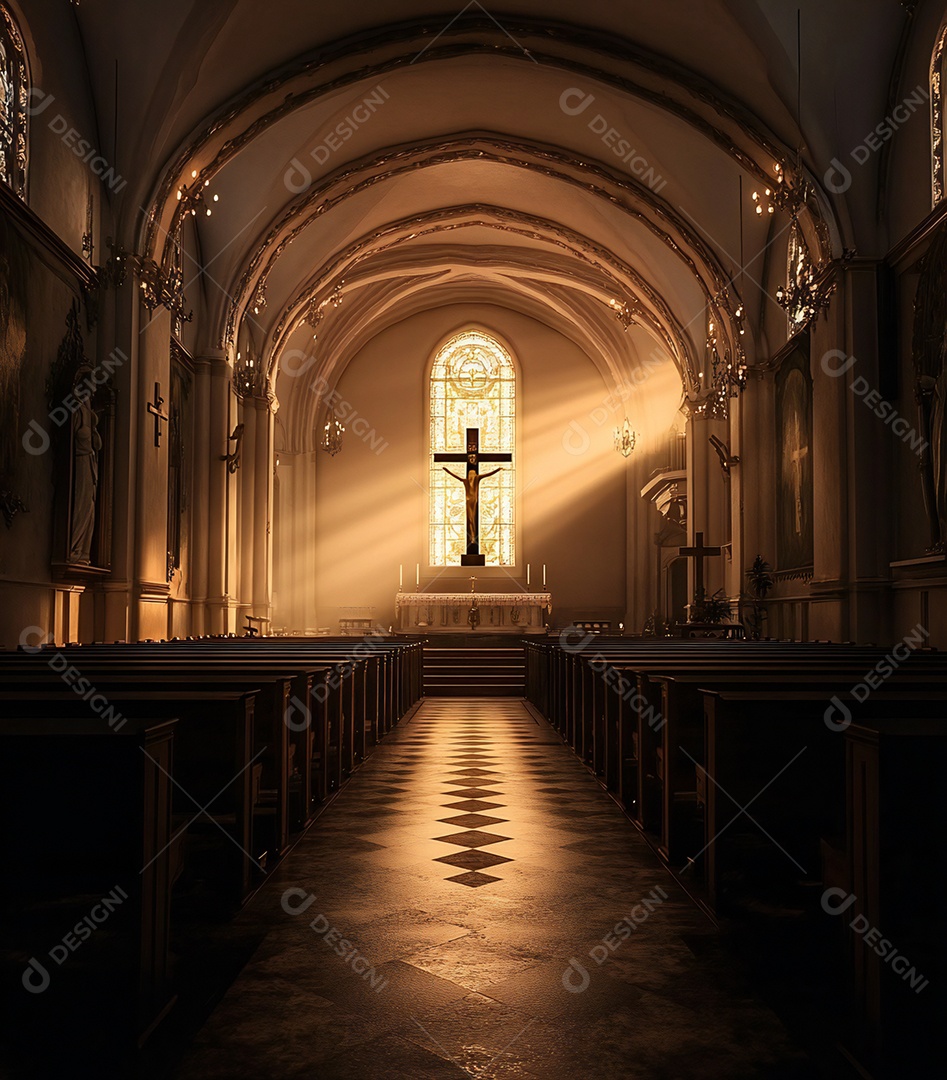 Fundo com cruz de Jesus Cristo na igreja