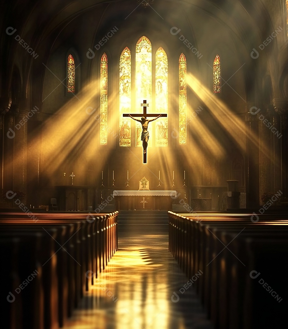 Fundo com cruz de Jesus Cristo na igreja