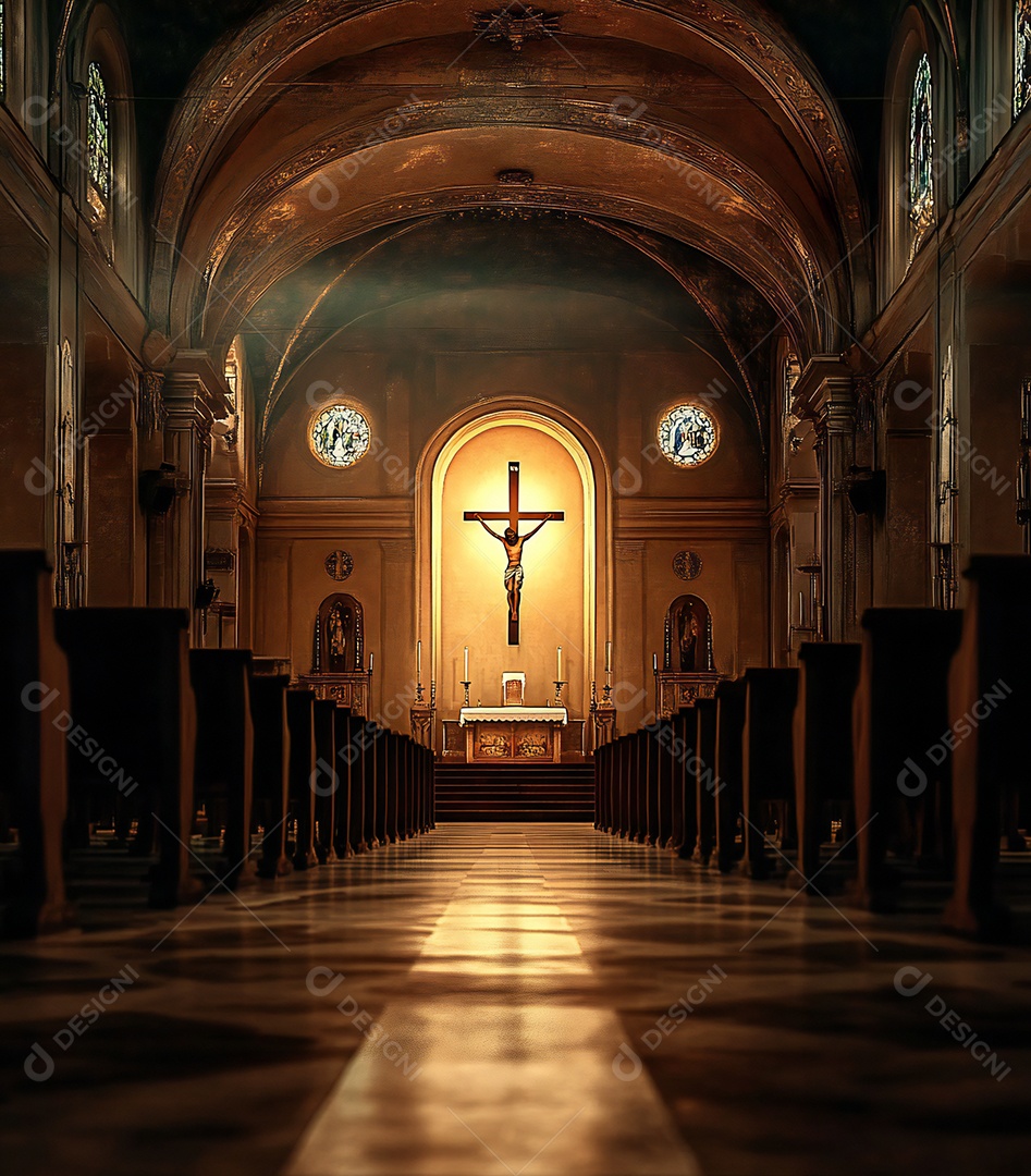 Fundo com cruz de Jesus Cristo na igreja