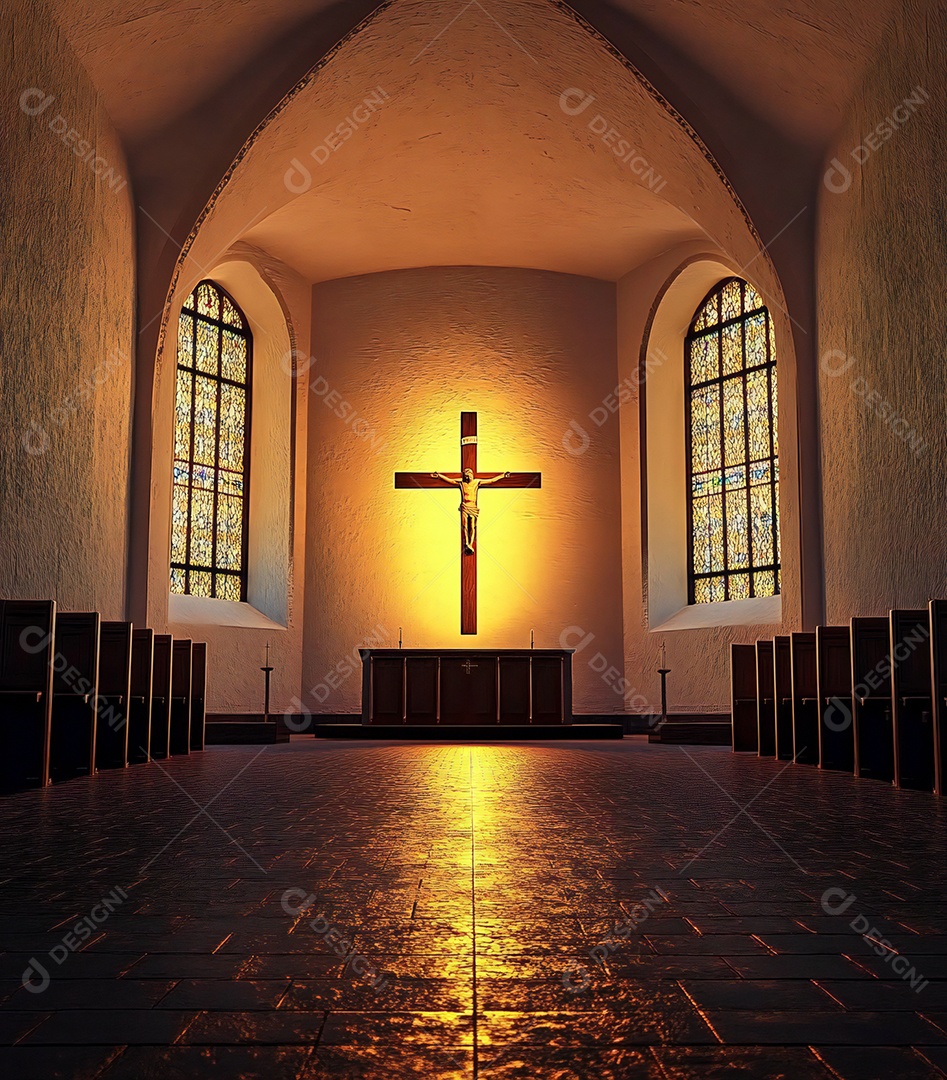 Fundo com cruz de Jesus Cristo na igreja