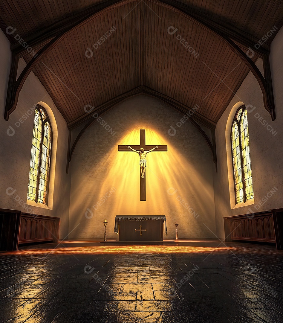 Fundo com cruz de Jesus Cristo na igreja