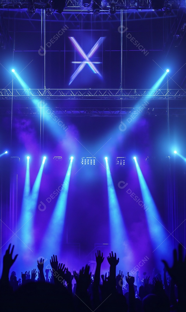 Festa da igreja no palco com pessoas com as mãos