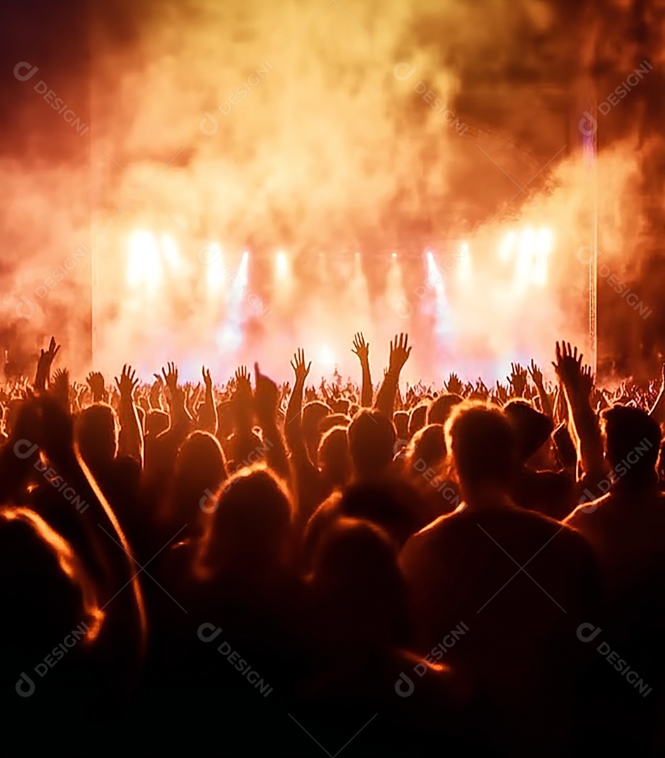 Festa da igreja no palco com pessoas com as mãos