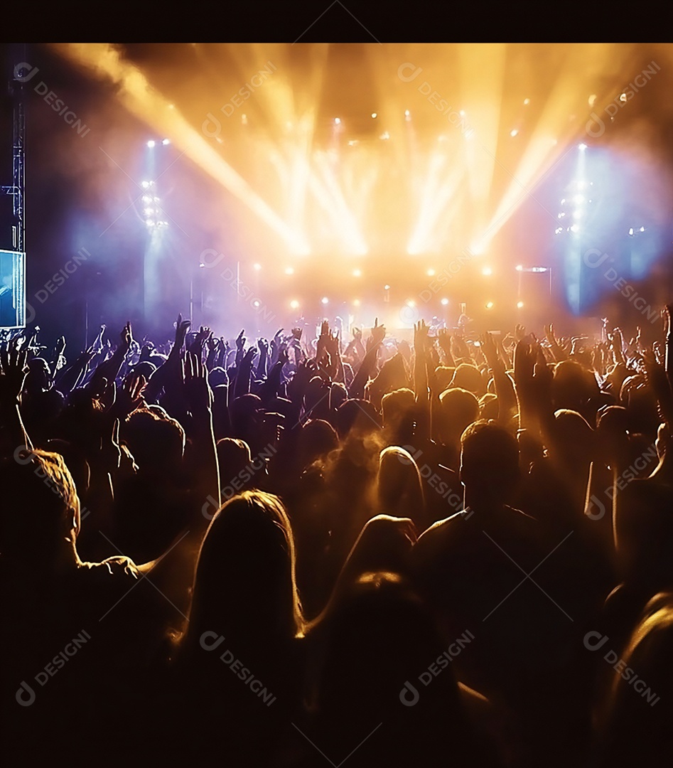 Festa da igreja no palco com pessoas com as mãos