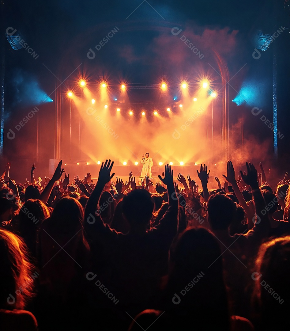 Festa da igreja no palco com pessoas com as mãos