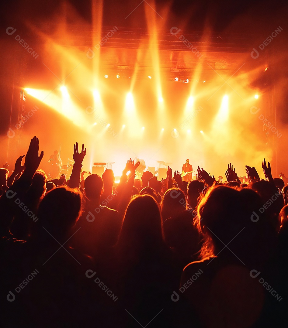 Festa da igreja no palco com pessoas com as mãos