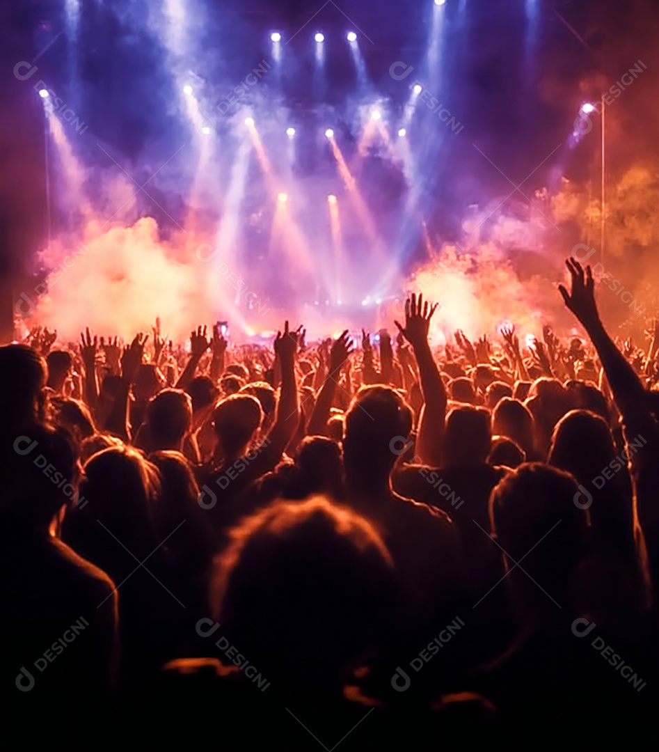 Festa da igreja no palco com pessoas com as mãos